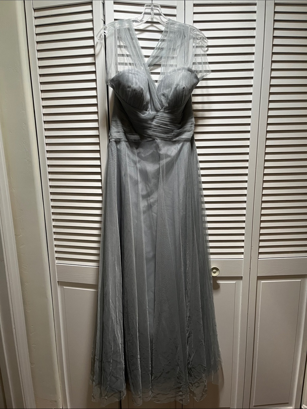 Wtoo Silver Gray V-Neck Tulle Maxi Dress